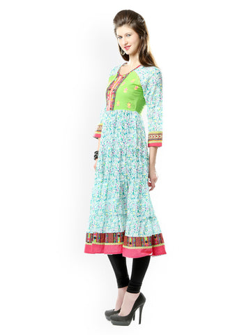 Glam and Luxe Women Green Printed Anarkali Kurta