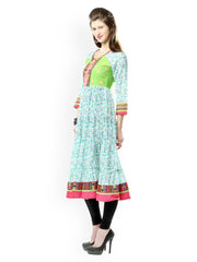 Glam and Luxe Women Green Printed Anarkali Kurta