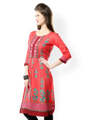 Glam and Luxe Women Red Printed Anarkali Kurta