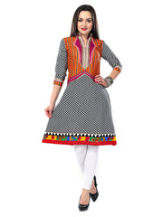 Glam and Luxe Women Black &amp; Orange Printed Kurta