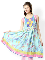Glam and Luxe Women Blue Printed Anarkali Kurta