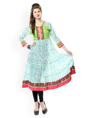 Glam and Luxe Women Green Printed Anarkali Kurta