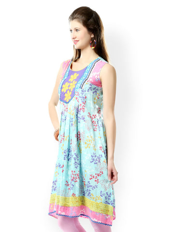 Glam and Luxe Women Blue Printed Anarkali Kurta