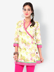 Glam and Luxe Women Sea Green &amp; Pink Printed Kurti