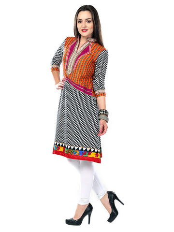 Glam and Luxe Women Black &amp; Orange Printed Kurta