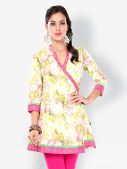 Glam and Luxe Women Sea Green &amp; Pink Printed Kurti