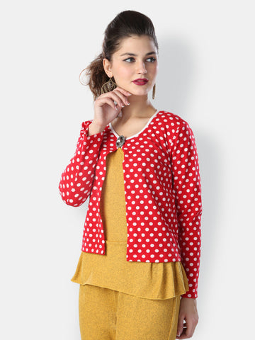 Glam and Luxe Women Red Polka Dot Printed Shrug