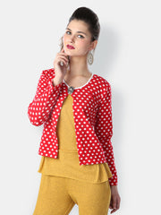 Glam and Luxe Women Red Polka Dot Printed Shrug