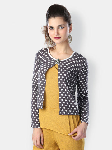 Glam and Luxe Women Grey Polka Dot Printed Shrug