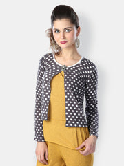 Glam and Luxe Women Grey Polka Dot Printed Shrug