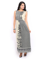 Global Desi Beige &amp; Black Printed Maxi Dress