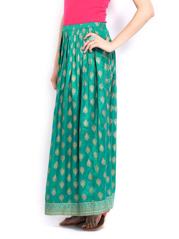 Global Desi Green Printed Maxi Skirt