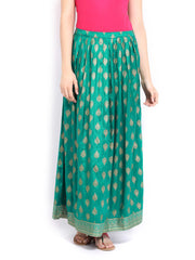 Global Desi Green Printed Maxi Skirt