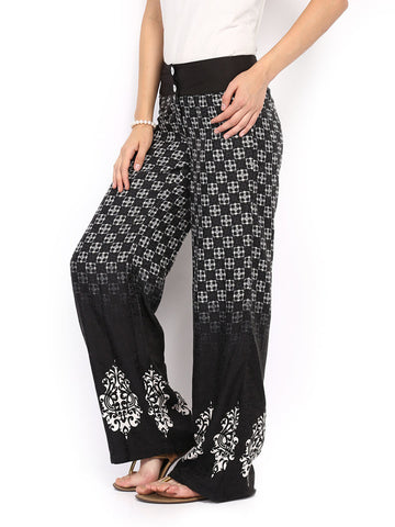Global Desi Women Black &amp; Off-White Palazzo Trousers