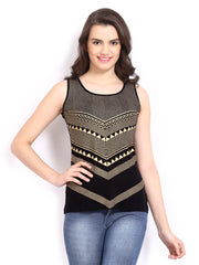 Global Desi Women Black &amp; Gold-Toned Printed Top