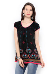 Global Desi Women Black Printed Top