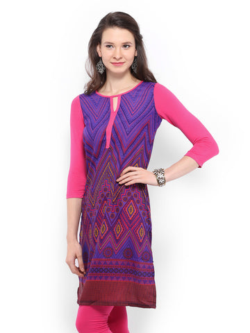 Global Desi Women Purple &amp; Pink Printed Kurta