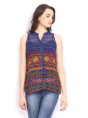 Global Desi Women Blue &amp; Red Printed Top