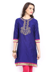 Global Desi Women Blue Art Silk Kurta
