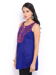 Global Desi Women Blue Embroidered Top