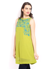 Global Desi Women Green Embroidered Tunic