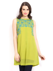 Global Desi Women Green Embroidered Tunic