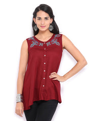 Global Desi Women Maroon Top