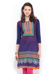 Global Desi Women Navy Printed Kurta