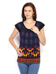 Global Desi Women Navy &amp; Red Printed Top