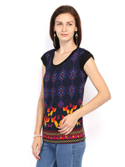 Global Desi Women Navy &amp; Red Printed Top