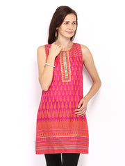 Global Desi Women Pink &amp; Orange Printed  Kurta
