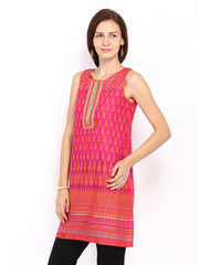 Global Desi Women Pink &amp; Orange Printed  Kurta