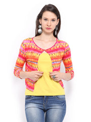Global Desi Women Pink &amp; Yellow Printed Shrug