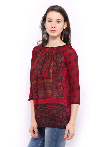 Global Desi Women Red &amp;  Black Printed Tunic