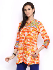Global Desi Orange &amp; Off-White Printed Tunic