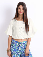 Global Desi Women White Crop Top