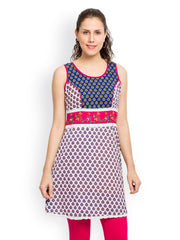 Globus Women White &amp; Blue Printed Kurti