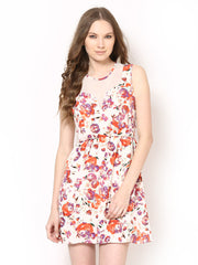 Harpa White Printed Fit &amp; Flare Dress