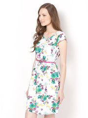 Harpa White Floral Printed Fit and Flare Dress