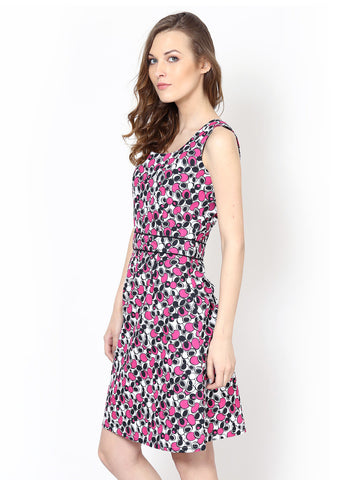 Harpa Women Pink &amp; White Printed Dress