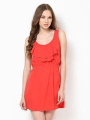 Harpa Coral Orange Fit &amp; Flare Dress