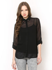 Harpa Women Black Sheer Shirt