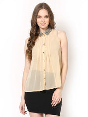 Harpa Women Beige Sheer Top