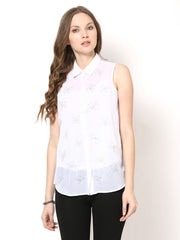 Harpa Women White Sleeveless Shirt