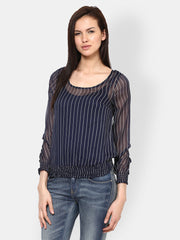 Harpa Women Navy Blue Striped Top