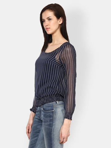 Harpa Women Navy Blue Striped Top