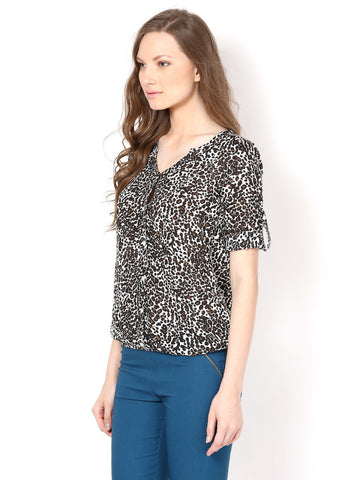 Harpa Women Black and White Animal Print Top