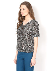 Harpa Women Black and White Animal Print Top