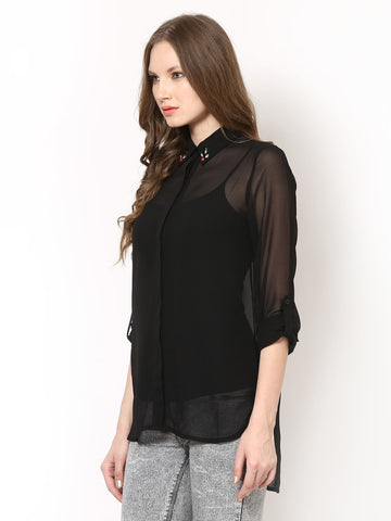Harpa Women Black Sheer Shirt