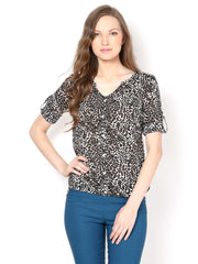 Harpa Women Black and White Animal Print Top